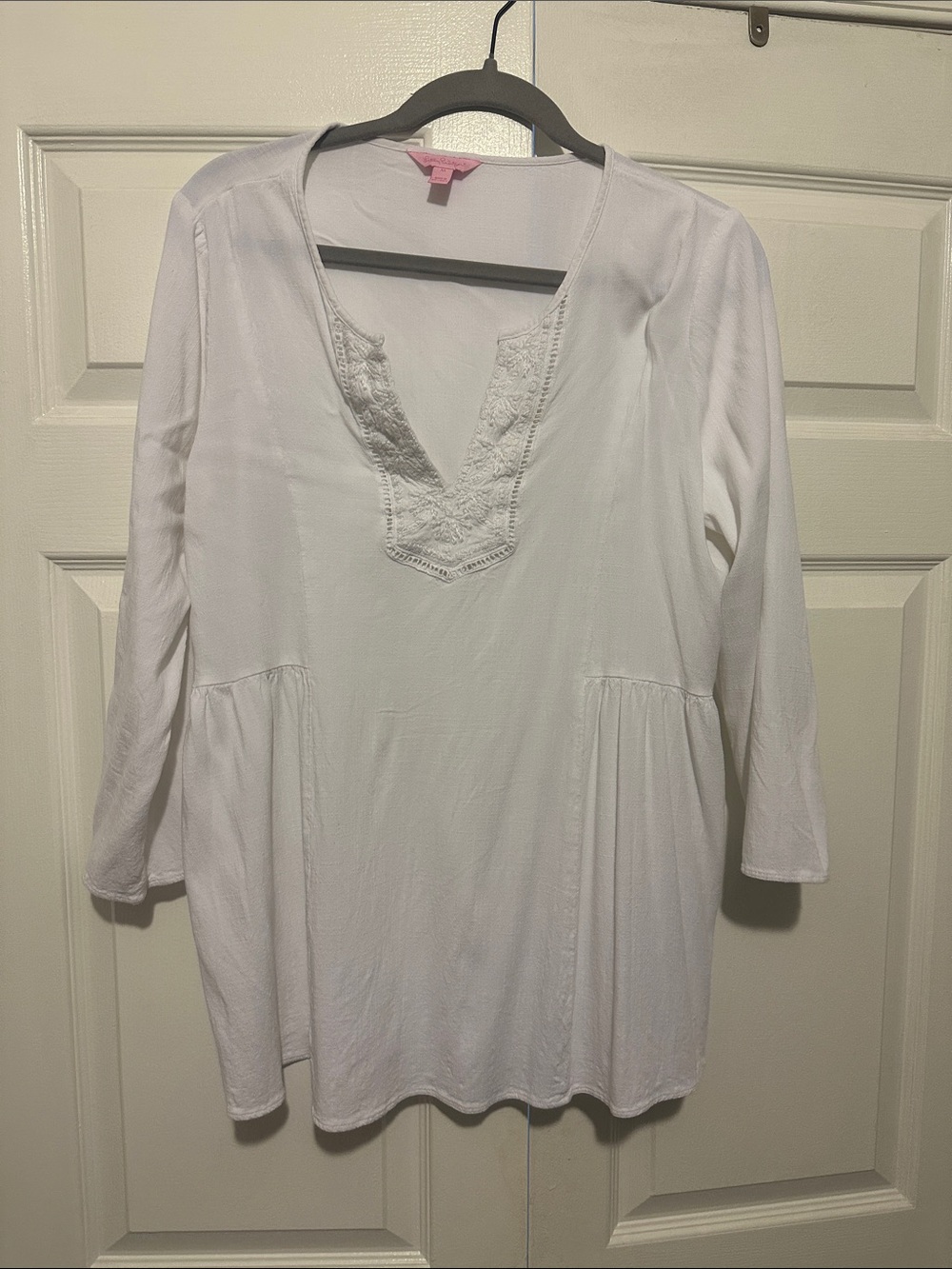 Lilly Pulitzer White Women's V-Neck Tunic Top with Lace Trim